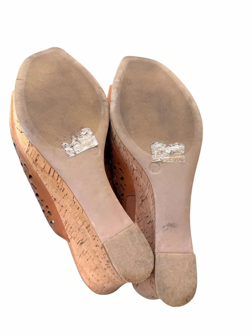 Lauren Blakwell Women’s 11 Tan Ilene Perforated Cork Wedge Slide Sandals Boho